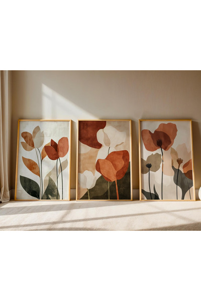woodhomeworks Ahşap Çerçeveli 3 Lü Soyut Tablo Home Ev Salon Oturma Odası Yatak Odası Balkon Dekor