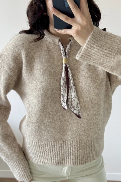 LOTUS CITY Women's Scarf Collar Soft Textured Knit Sweater