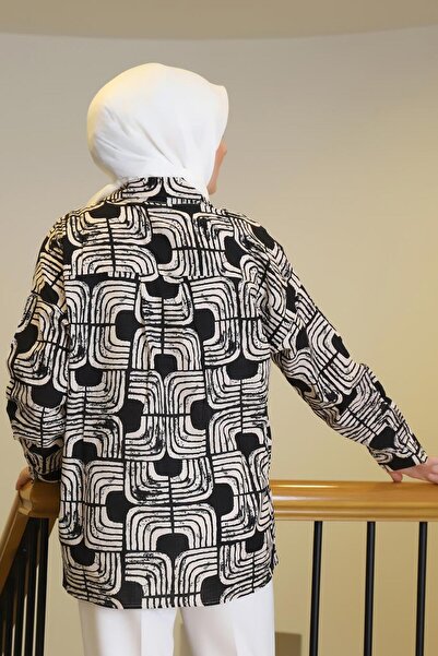 Nazen Giyim Black Women's Shirt with Geometric Pattern 34511-2Y5