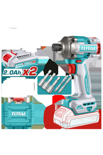 TOTAL Impact driver, 20V-2.0Ah, Li-Ion, includes 2 batteries, 1 charger