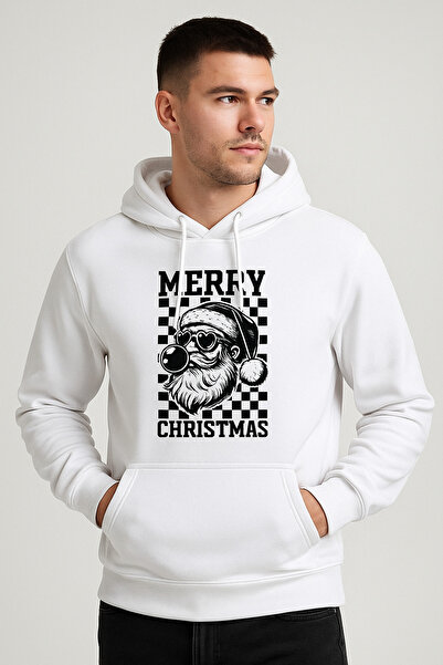 ocke Merry Christmas Christmas Themed Men's Printed White Hoodie – Hooded Sweatshirt