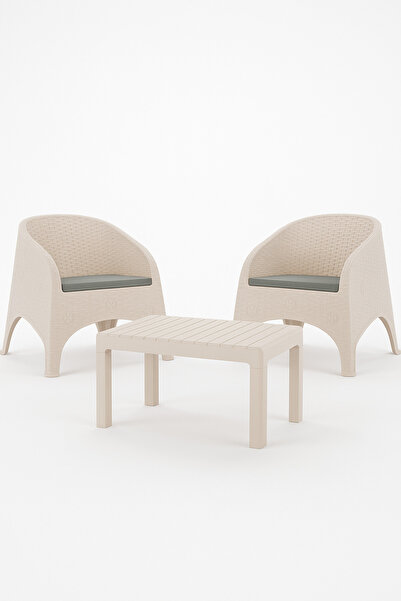 Çavdar Group Olivia 1+1 Bistro Set Minderli 2 Kişilik Oturma Grubu Sehpa Bahç...