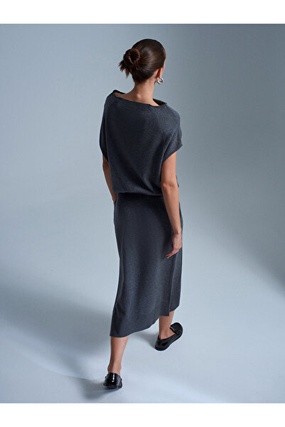 Dilvin 90256 Wool Blend Belted Knit Dress-Smoked M.