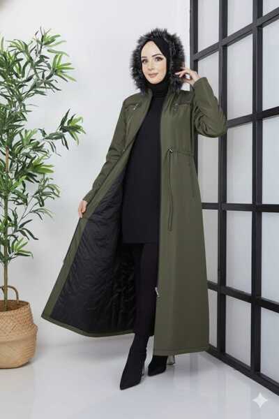 KMKkombin Seyit Özel Women's Chest Zippered Pocket Detailed Underlined Fiber Clothed Hijab Topcoat Coat