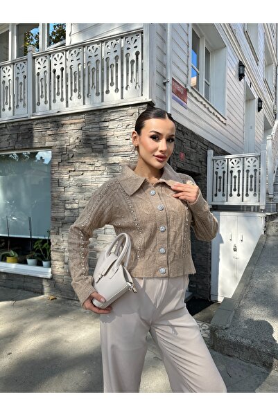 ikomteks Stone Glitter Stylish Knitwear Cardigan