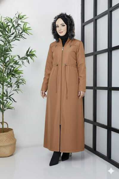 KMKkombin Seyit Özel Women's Chest Zippered Pocket Detailed Underlined Fiber Clothed Hijab Topcoat Coat