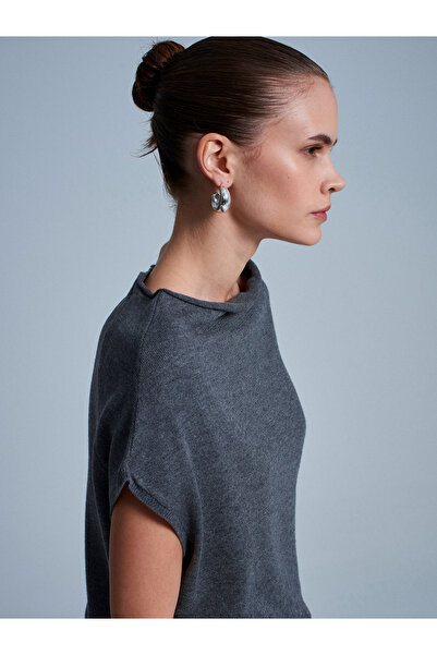 Dilvin 90256 Wool Blend Belted Knit Dress-Smoked M.