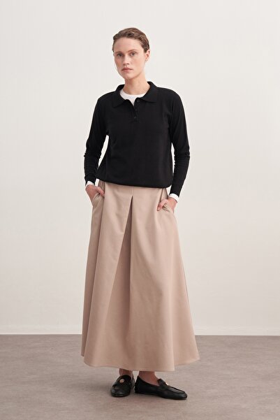 EBU Prive Women's Gabardine Pilikaşe Skirt Beige