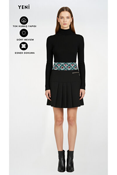 FARREN Women's Black Patterned Waist Detailed Mini Skirt – Iconic Fit |   Flexible Form |   Modern City Style