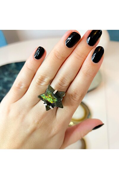 Moonlight Jewelry Gold Star Adjustable Ring - Labradorite