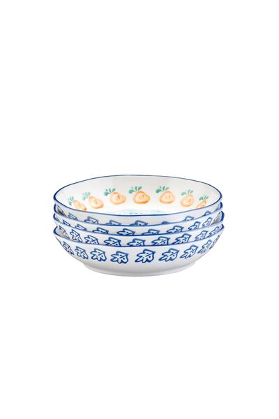 BJORN Set of 4 Deep plates, NAPOLI Citrus, hand-painted porcelain, Ø21.5cm, 90cl