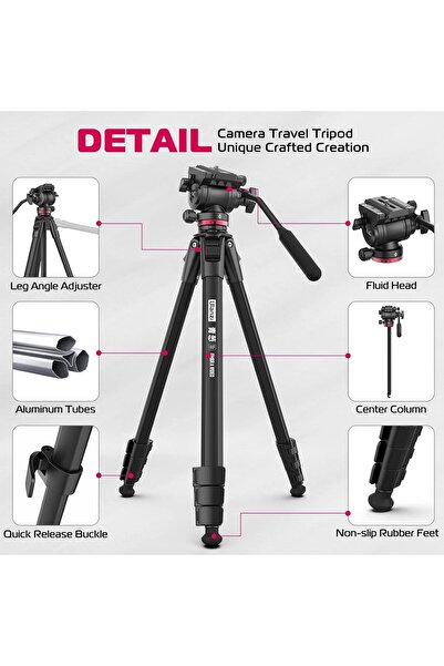 ulanzi MT-56 Ombra Video Travel Tripod, 63" Professional Tripod with Fluid Pan-tilt Head