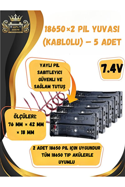 Arduino 5-Adet 18650 x2 Çiftli Pil Yuvası, Kablolu