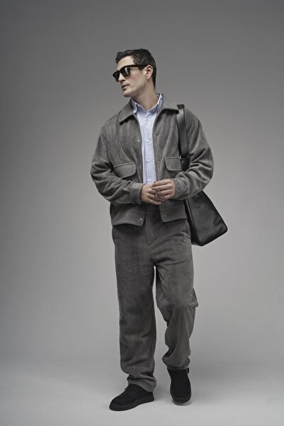 Butik Trend Biz Regular Snap Fastener Jacket and Pants Velvet Set