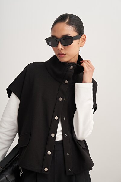 EBU Prive Γυναικείο γιλέκο με ψηλό γιακά μαύρο