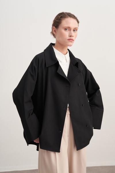 EBU Prive Women's Gabardine Double-Breasted Shirt Black