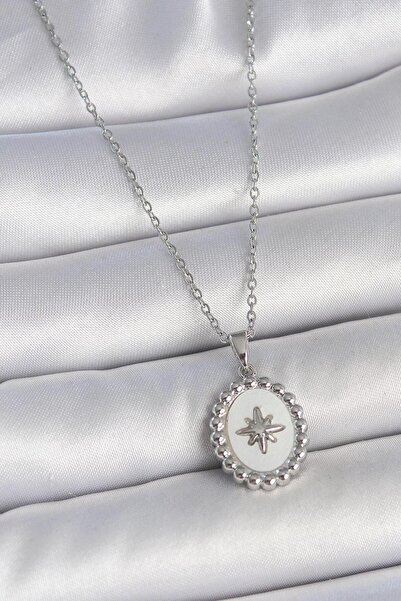 N!da Jewelry Steel White Enamel Medallion Polar Star Necklace