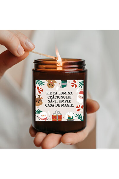 BUNILU Scented candle made of natural wax, in a glass container with a lid, gift with a Christmas label