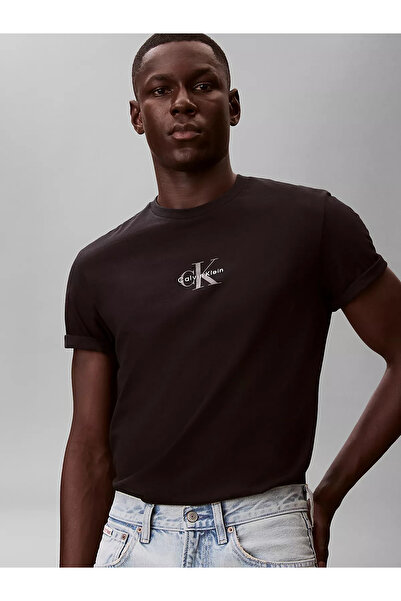 Calvin Klein Men's Ck Letter Detail Short Sleeve Crew Neck Black T-Shirt Lv04Rb866G-Ub1