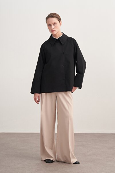 EBU Prive Women's Gabardine Double-Breasted Shirt Black