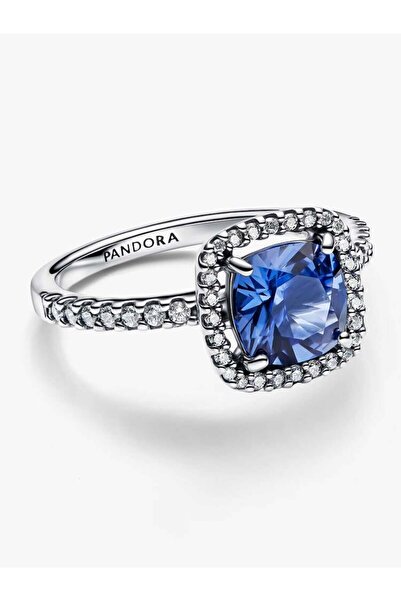 Pandora Impressive square blue halo ring with sparkling Pave Zirconium in 925 Silver - 54