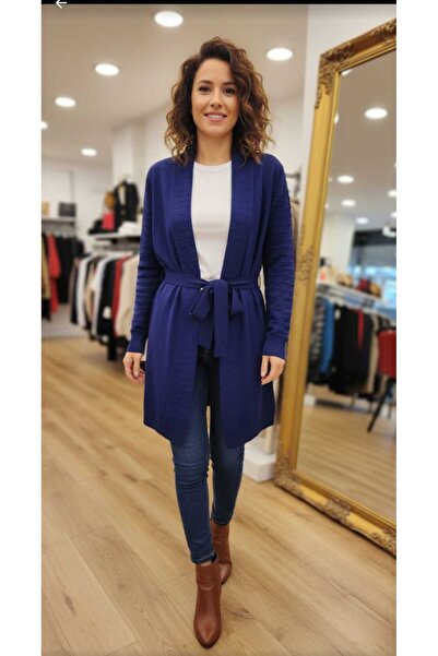 güncüoğlu Long Sleeve Self-Patterned One Size with Belt Length 85cm Thin Cardigan