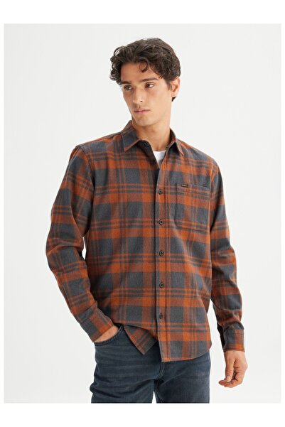 Lee L66N9620971 Turuncu Gri Erkek Tek Cepli Regular Fit Oduncu Gömlek