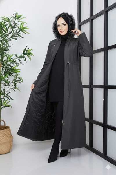 KMKkombin Seyit Özel Women's Chest Zippered Pocket Detailed Underlined Fiber Clothed Hijab Topcoat Coat