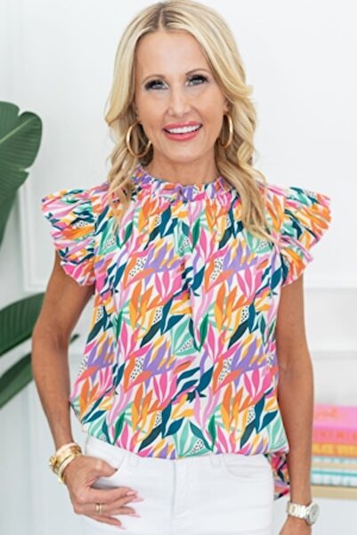 OEM Elegant Short-Sleeve Ruffle Blouse LC25126598-P622, Size M