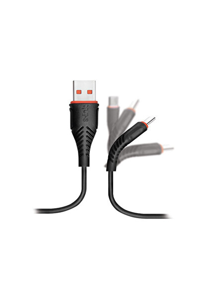 S-LINK SW-C595 1.2M 3A Micro Usb Siyah Şarj Kablosu