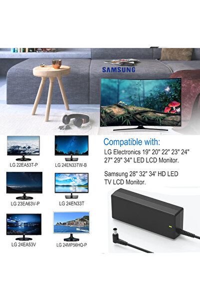 Generic 19V 2.53A Adapter Charger for LG Electronics 19"20"22"23"24"27"29"34" Monitor LCD LED HD TV Adapter