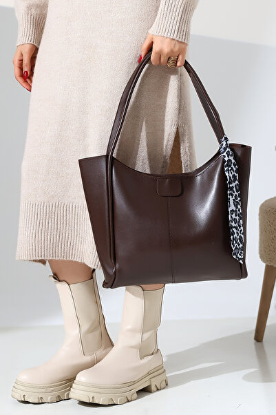 Moda Lime Women's Large Internal Volume Stylish and Useful Daily Office Leopard Scarf Detailed Hand and Shoulder Bag