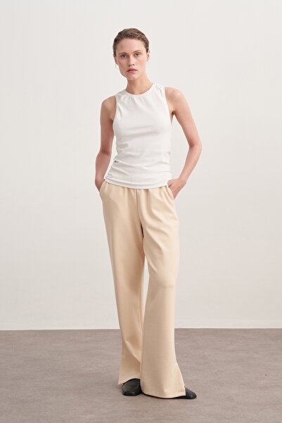 EBU Prive Γυναικείο Interlock Side Y άνοιγμα P παντελόνι palazzo Μπεζ