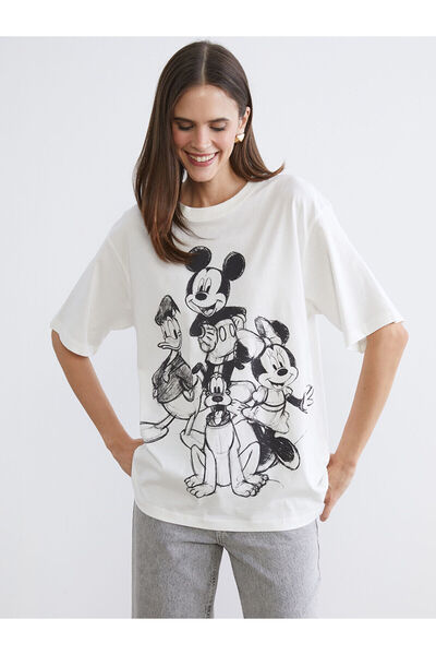 LC Waikiki Mickey ve Arkadaşları Baskılı Oversize Kadın Tişört