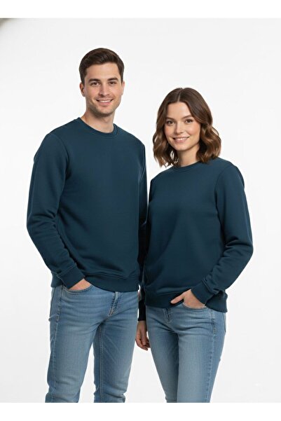 assef Unisex Relax Fit Comfortable Cut Cotton Soft Textured Fleece Inside Crew Neck Sweatshirt