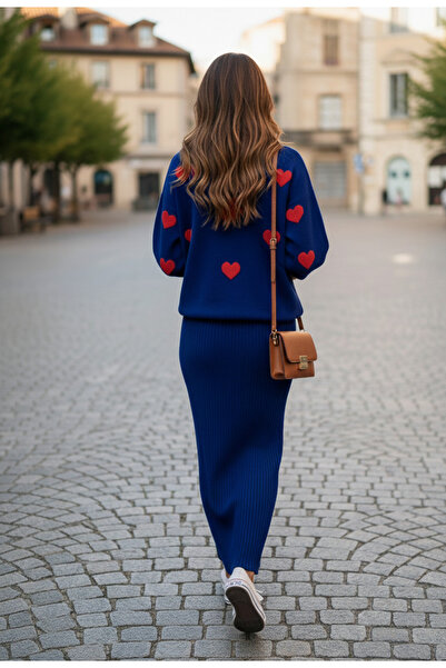 YusGos Kadın Kalp Desenli Kazaklı Elbise