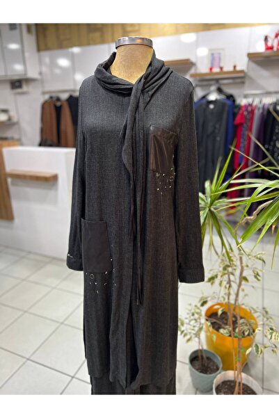 Setrms Deri Cep Detaylı Gri Takım