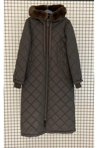 Armine Fur Hooded Zippered Puffer Quilted Winter Coat