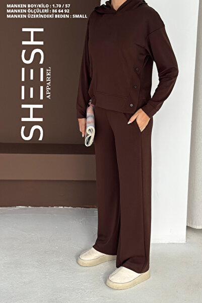 SHEESH APPAREL Soft Textured Modal Suit with Snap Detail on the Sides Hooded Sweatshirt Bottom Palazzo Pants