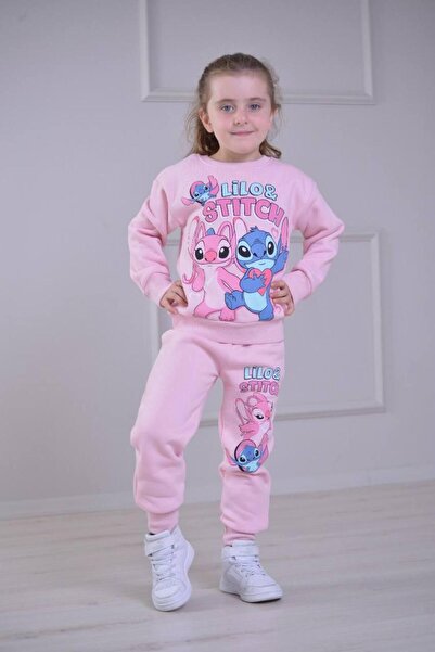 MODA AÇELYA Girl's Printed Thick 3-Piece Tracksuit Set