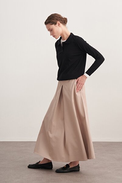 EBU Prive Women's Gabardine Pilikaşe Skirt Beige