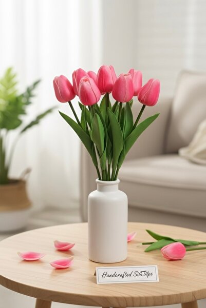 BOTE CONCEPT 3-Piece Realistic Looking Pink Artificial Tulip – Decorative Flo...