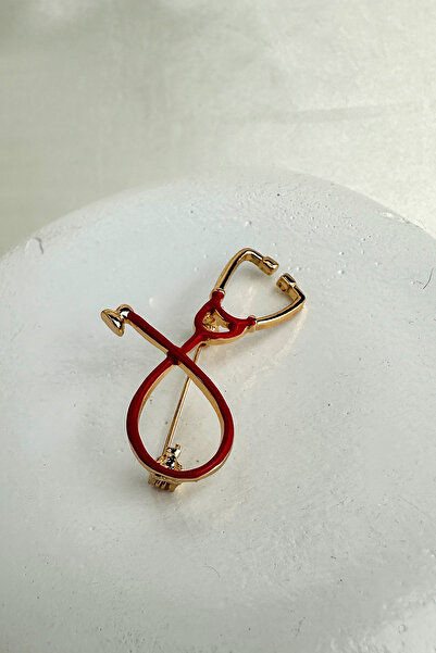 Modex Hemşire-Doktor Kırmızı Mineli Seteskop Broş (5cm)