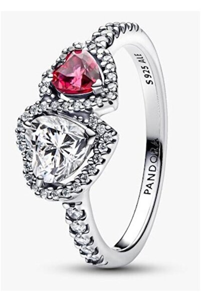 Pandora Ring with two hearts Halo Pave Zirconium in 925 Silver - 54