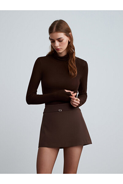 Dilvin 81068 Belted Shorts Skirt-Brown