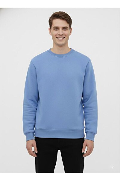 assef Unisex Relax Fit Comfortable Cut Cotton Soft Textured Fleece Inside Crew Neck Sweatshirt