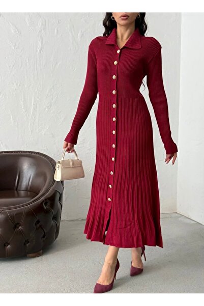 La Perla Boutique Shirt Collar Button Detail Knitwear Dress