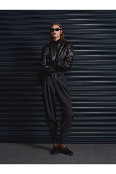 Dilvin 72222 Button Detailed Fabric Trousers-Anthracite