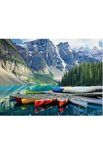 GXF Puzzle 1000 pieces – Moraine Lake Landscape, Canada, 70x50 cm, panoramic image with mountains and canoes