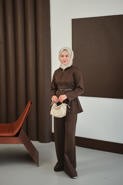 LOCCO Costum de scuba cu fermoar pentru femei, maro